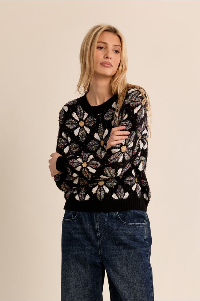 Knitted sweater with floral print
