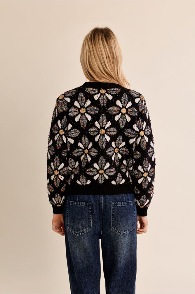 Pull en maille, à imprimé floral