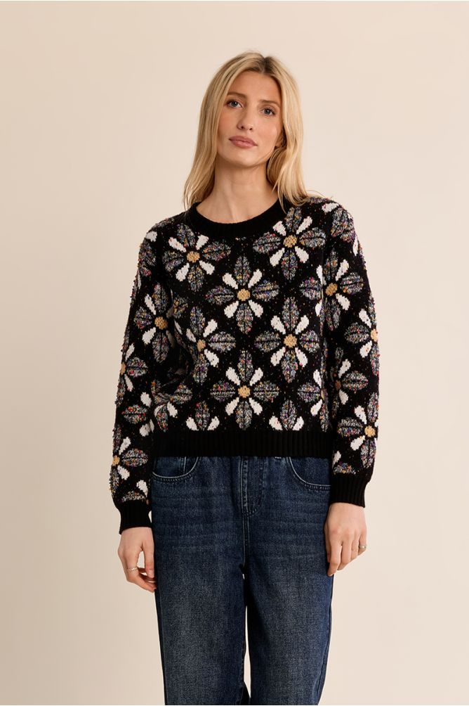 Pull en maille, à imprimé floral