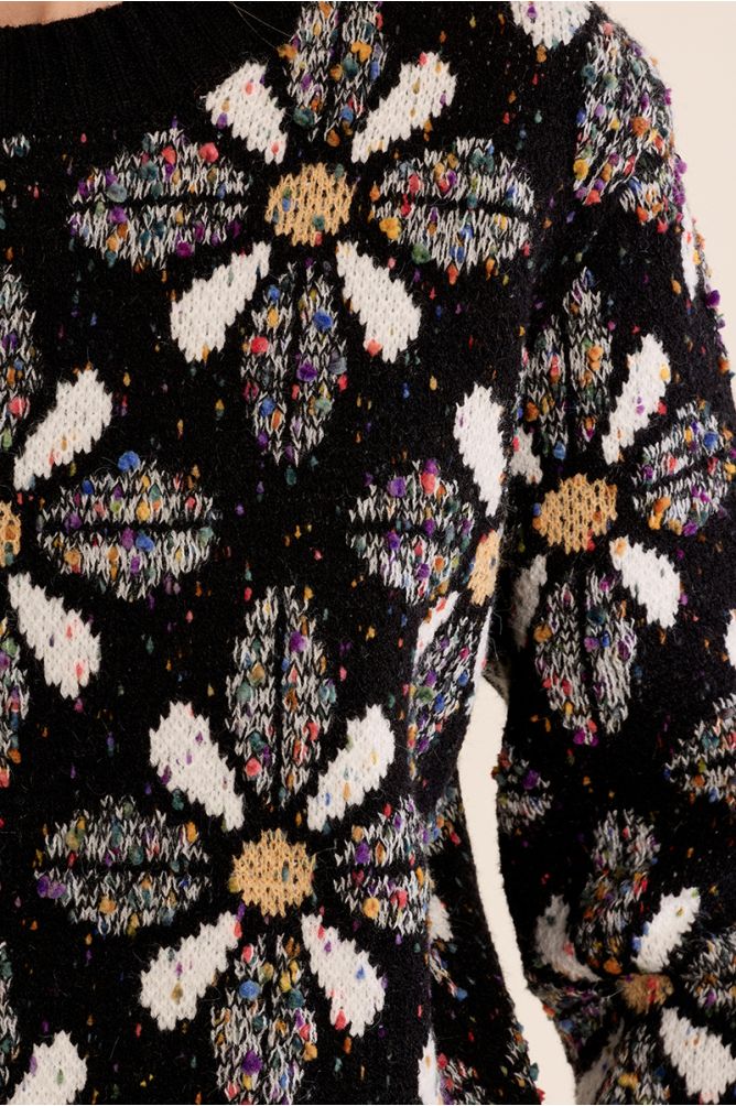 Knitted sweater with floral print
