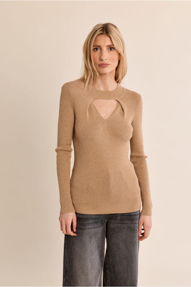Ribbed knit sweater with opening