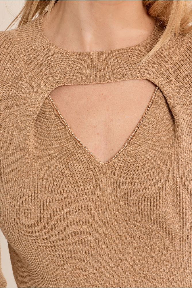 Ribbed knit sweater with opening