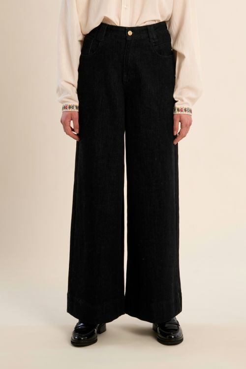 Denim taille haute, large, en coton