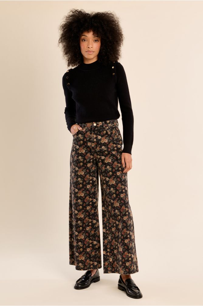 Floral denim, made of cotton