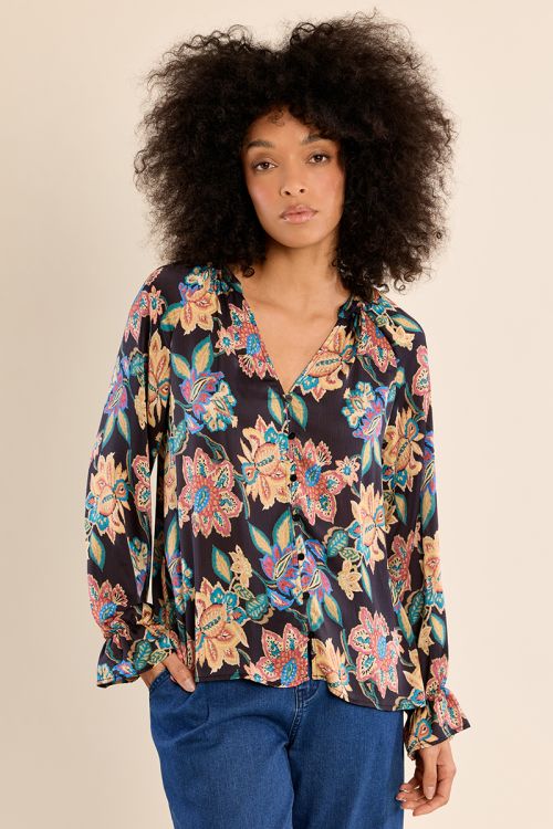 Straight blouse, floral pattern