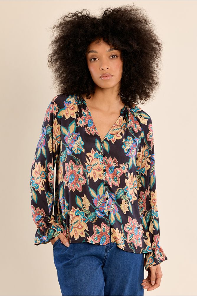 Blouse droite, motif à fleurs