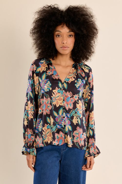 Straight blouse, floral pattern