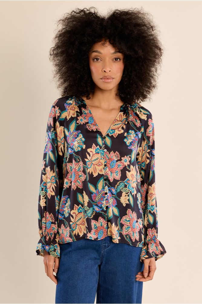 Straight blouse, floral pattern