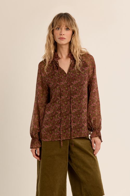 Semi-transparent floral blouse