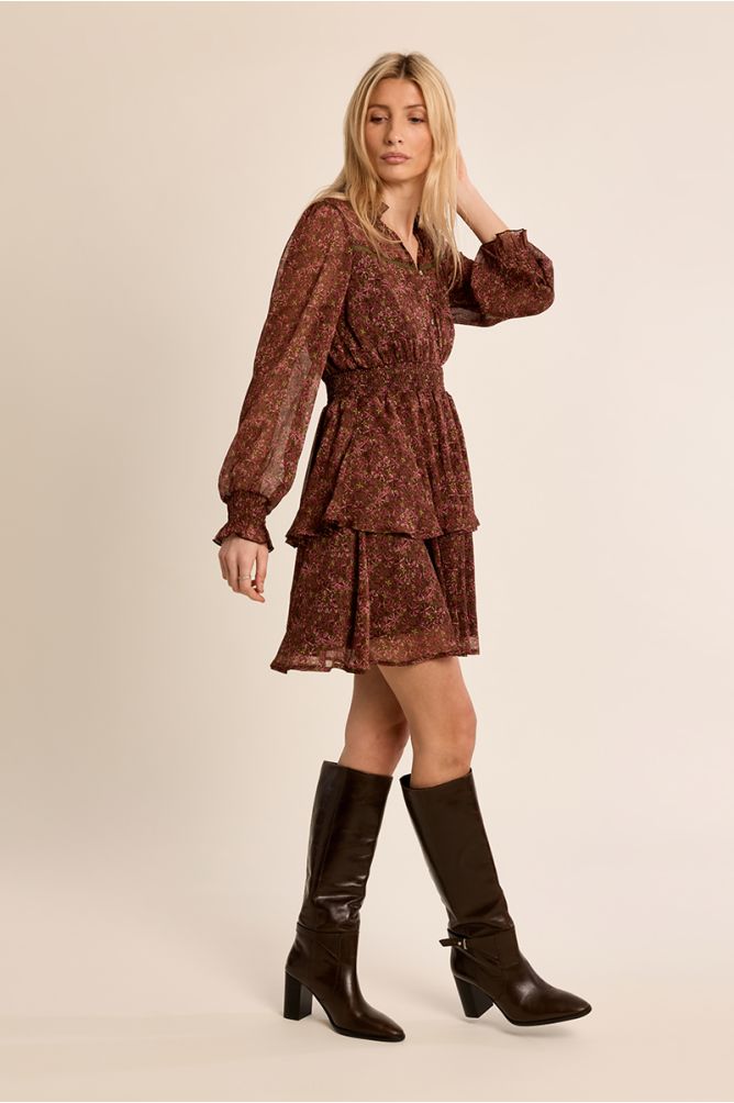 Multi-ruffle dress in semi-transparency