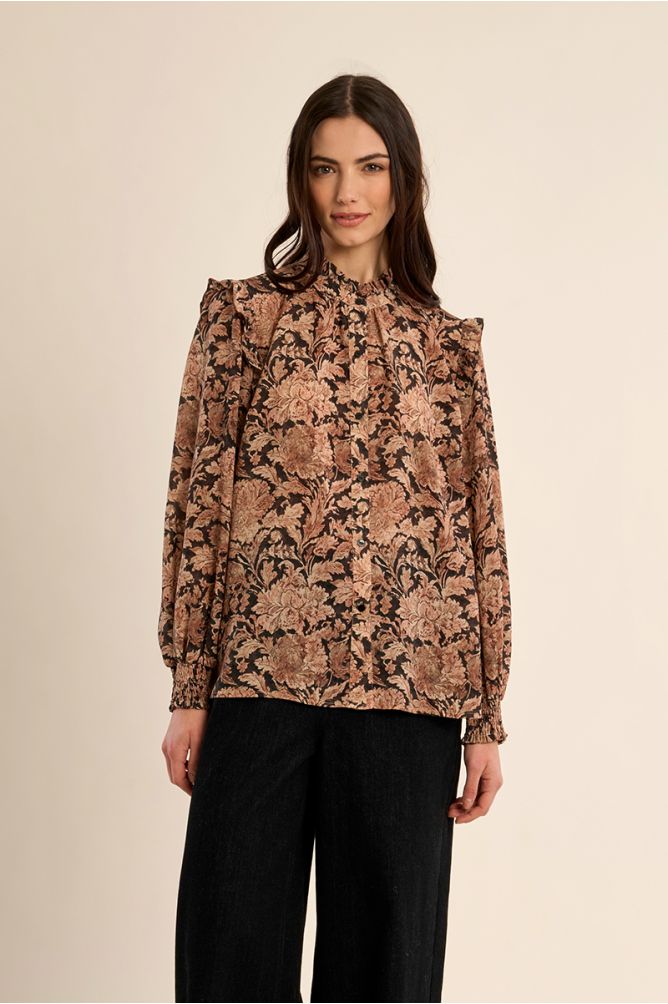 Blouse col Mao, imprimé fleuri