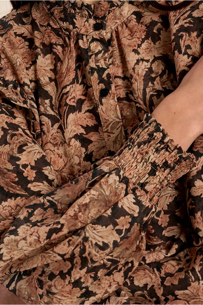 Mandarin collar blouse, floral print