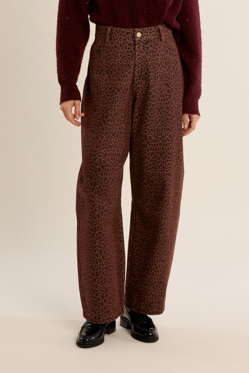 Pantalon barrel, imprimé léopard