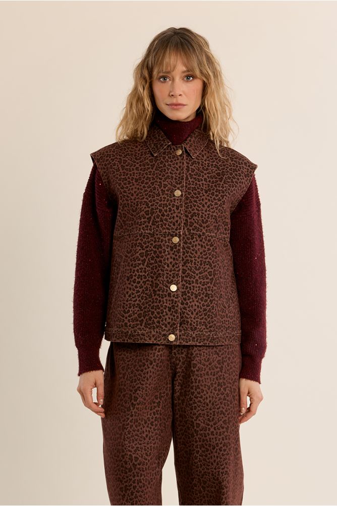 Chaleco con cuello solapa y estampado