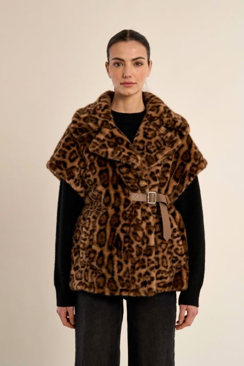 Veste ceintrée en fausse fourrure, imprimé animalier