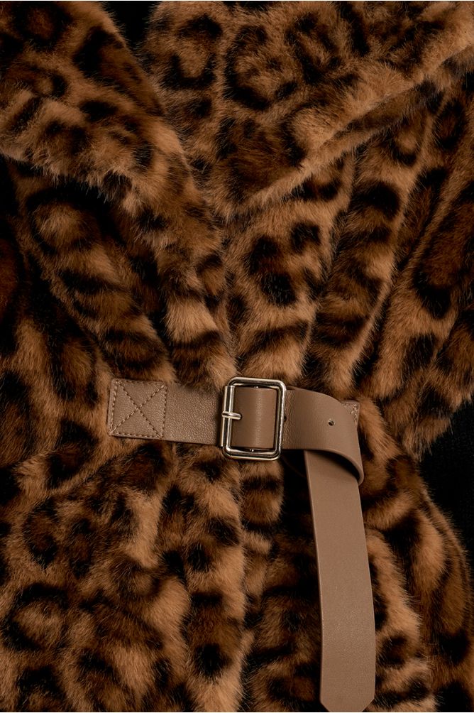 Veste ceintrée en fausse fourrure, imprimé animalier