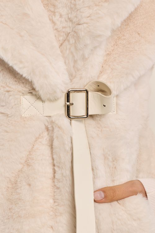 Belted faux fur jacket, sleeveless