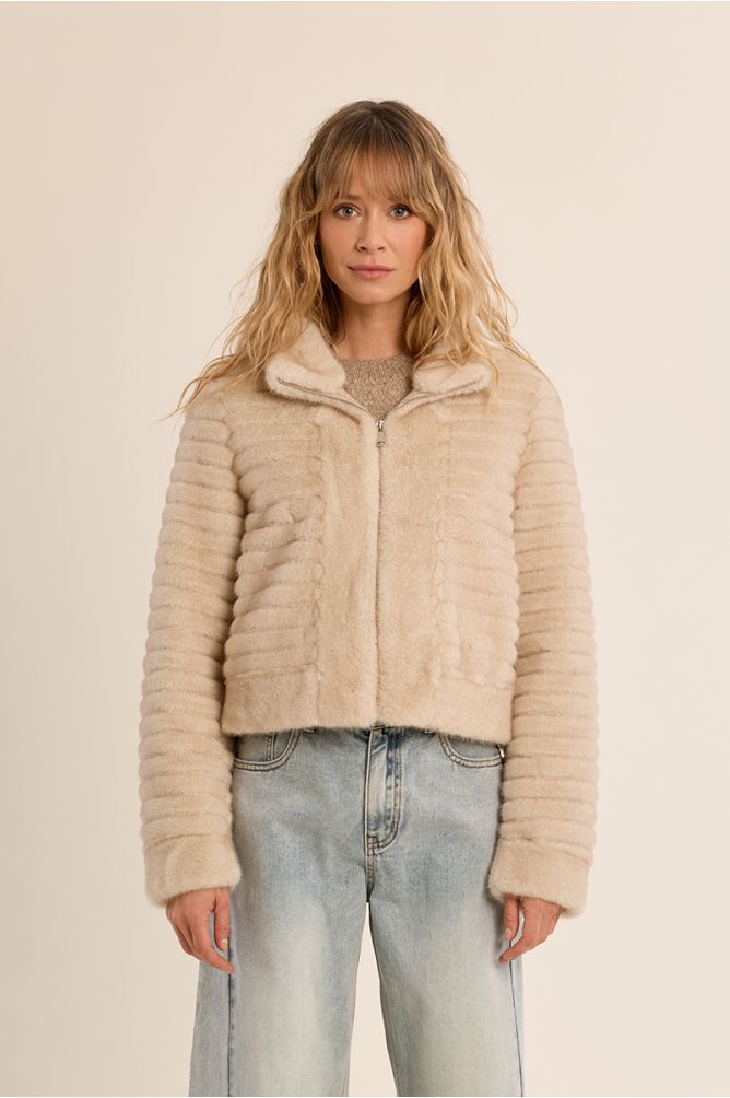 Faux fur zip-up jacket