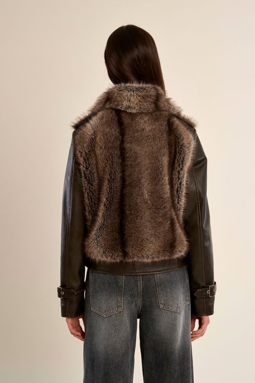 Bi-material zipped jacket