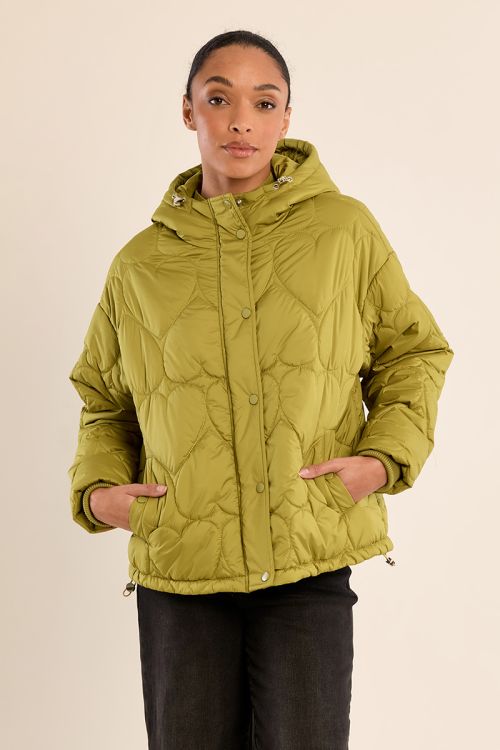 Quilted puffer jacket with heart pattern