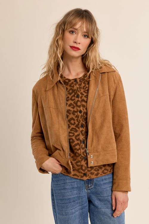 Short suede jacket, shirt collar