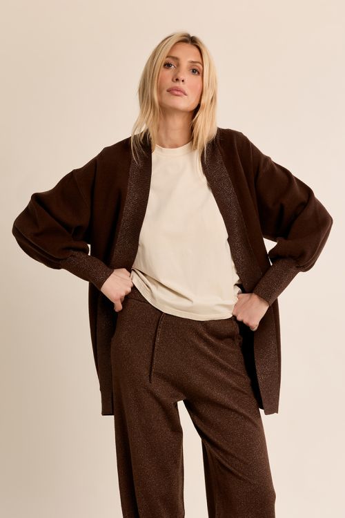 Long gilet ouvert en maille