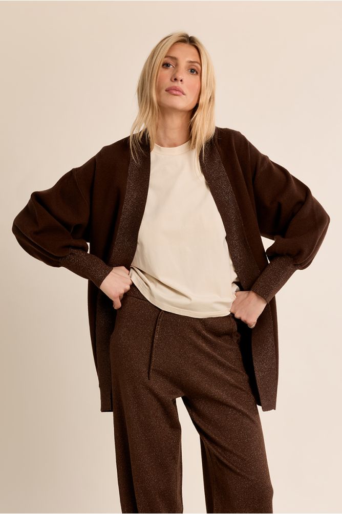 Long gilet ouvert en maille