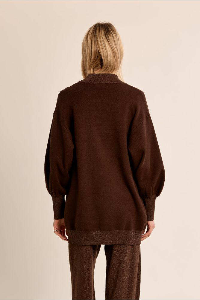 Long gilet ouvert en maille