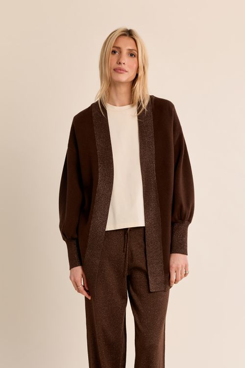 Long gilet ouvert en maille