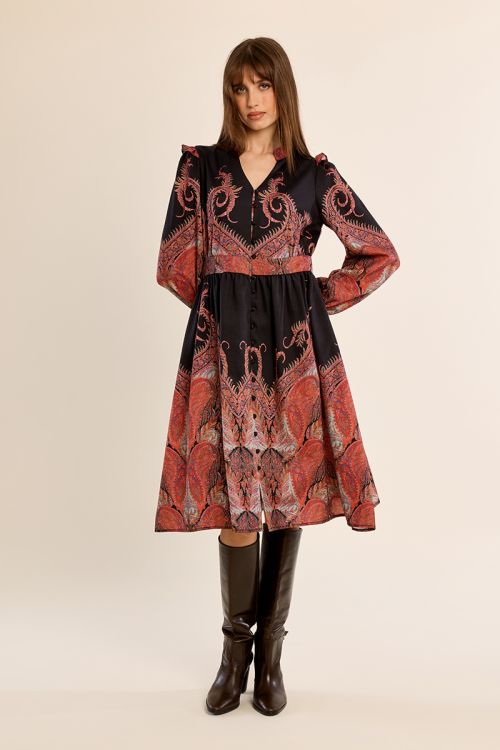 Long Mandarin collar dress, printed