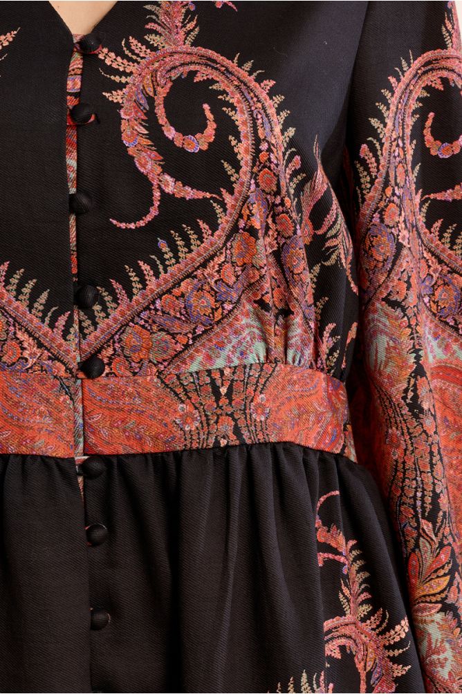 Long Mandarin collar dress, printed
