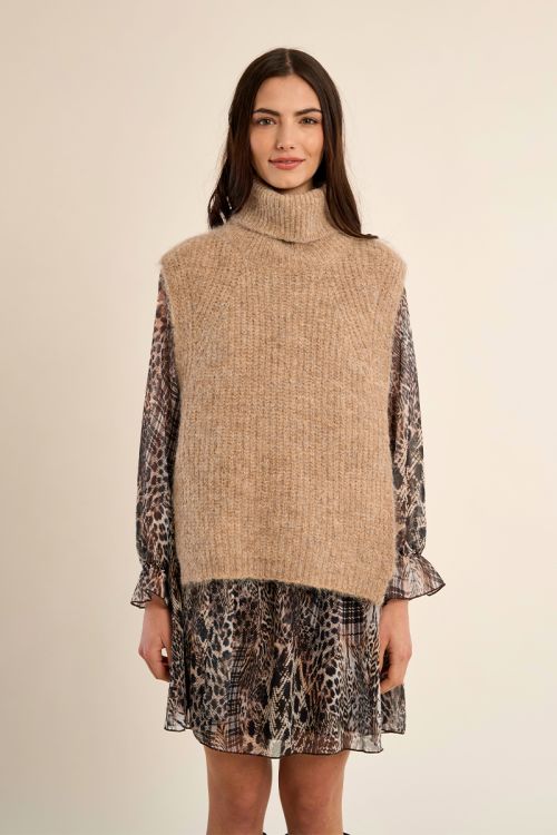 Knitted turtleneck sweater, sleeveless