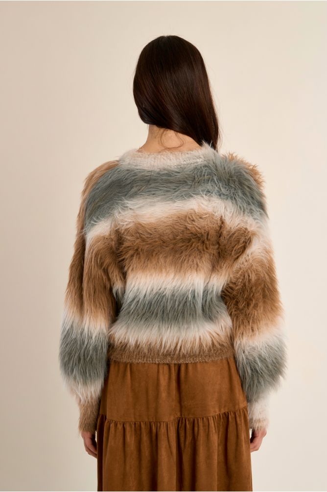 Striped, fluffy sweater