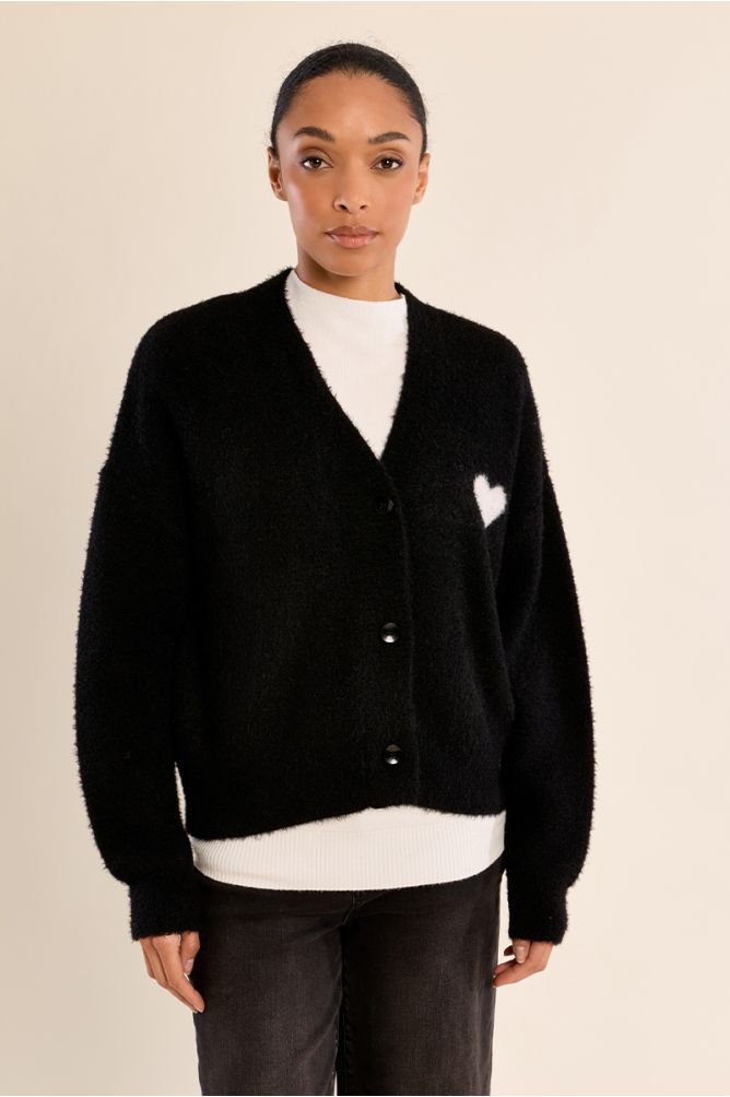 Cardigan col V, détail cœur