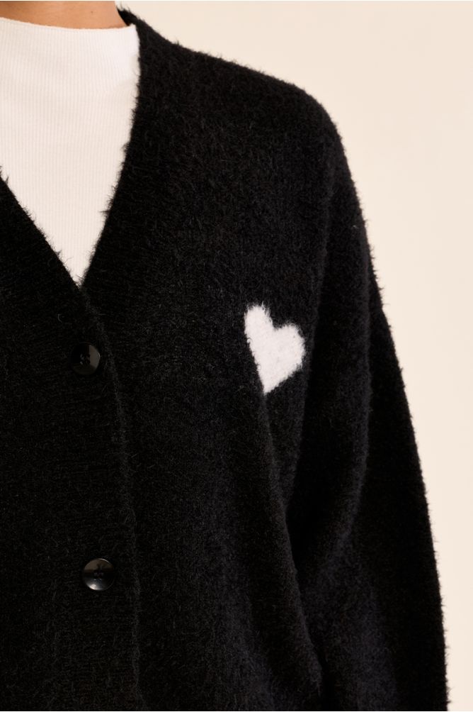 Cardigan col V, détail cœur