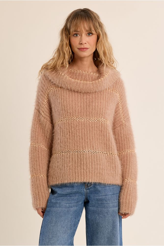Striped knitted sweater, sequin insert