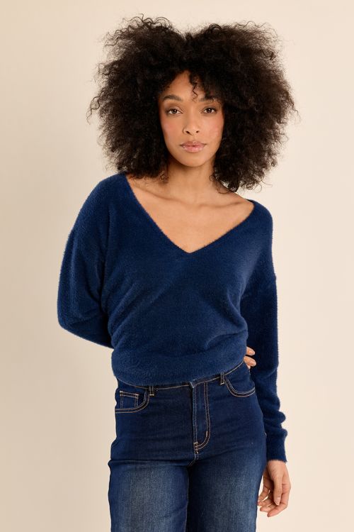 Pull duveteux, col V