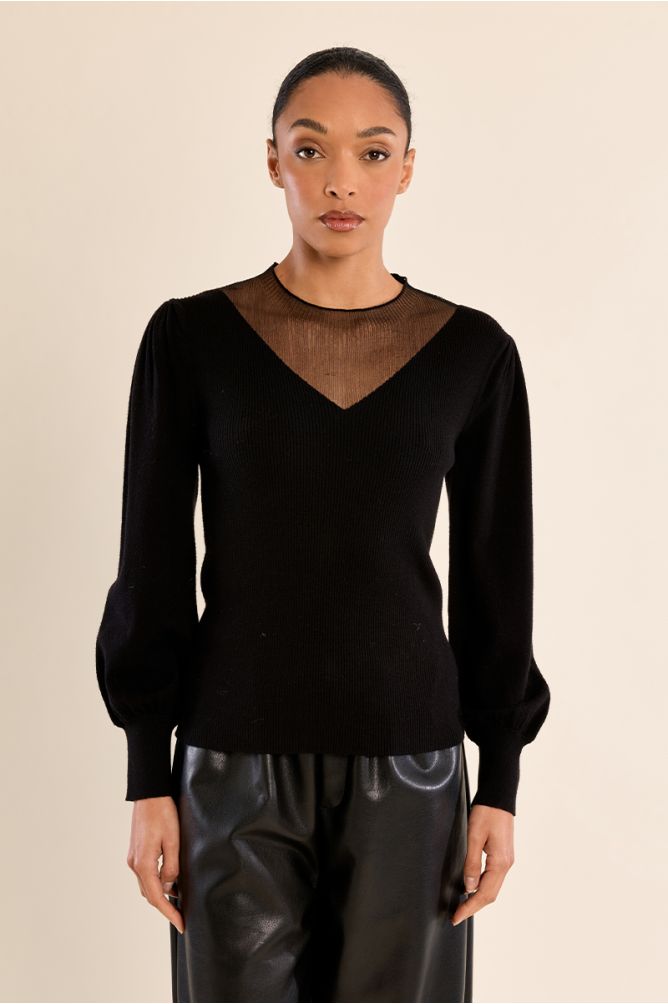 Pull en bi-matière, manches bouffantes