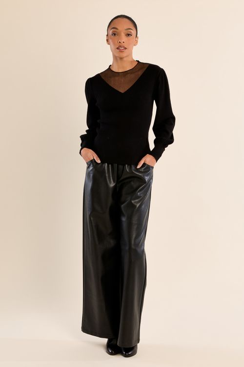 Pull en bi-matière, manches bouffantes