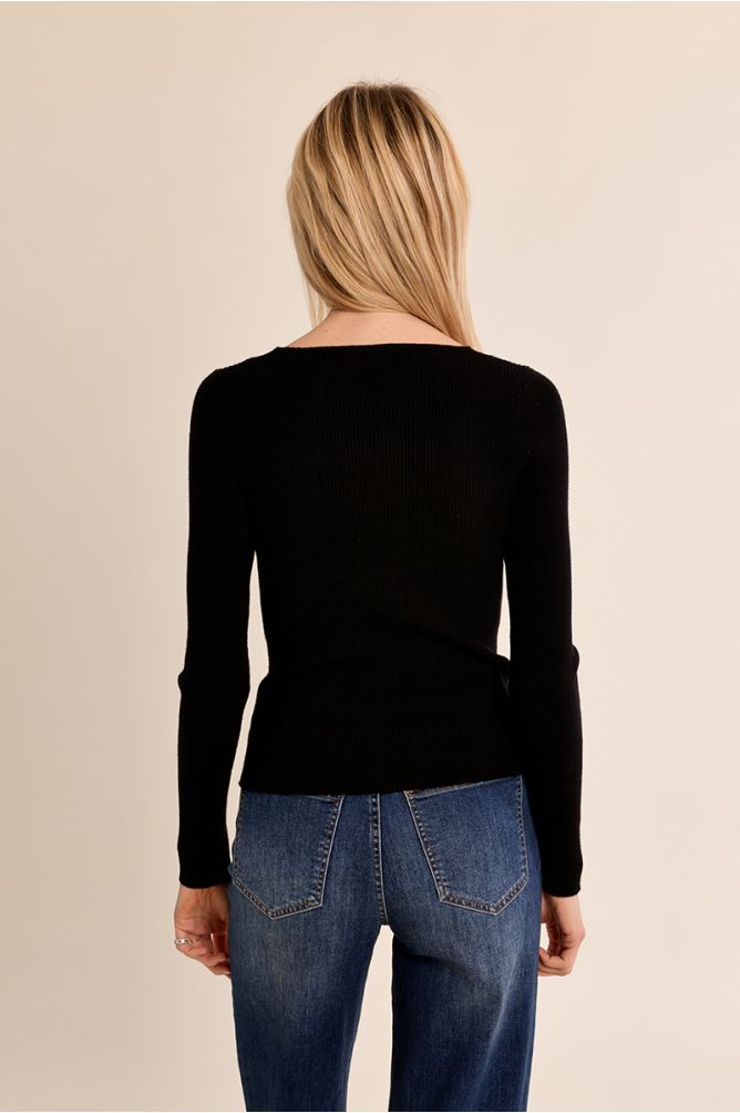 Long-sleeved top, lace V-neck