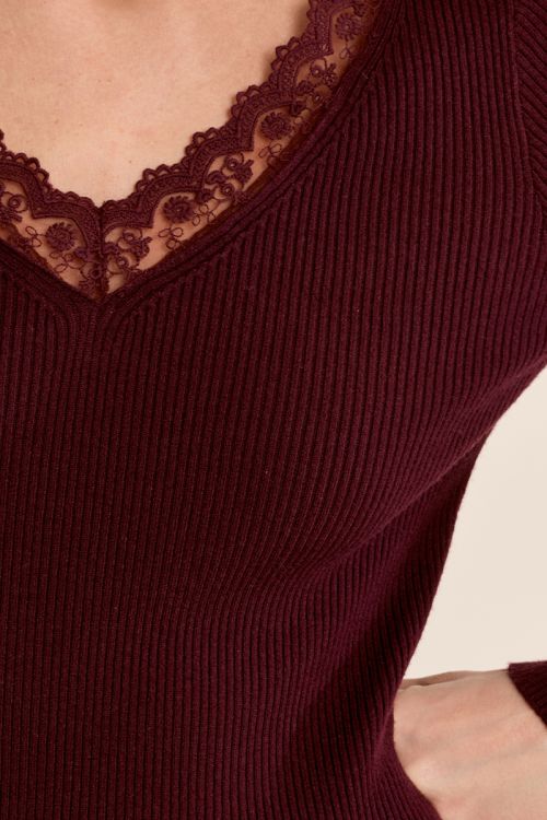 Long-sleeved top, lace V-neck