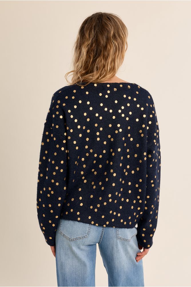V-neck cardigan, polka dot pattern