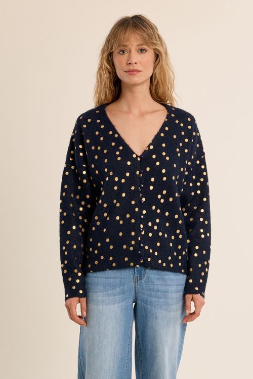 V-neck cardigan, polka dot pattern