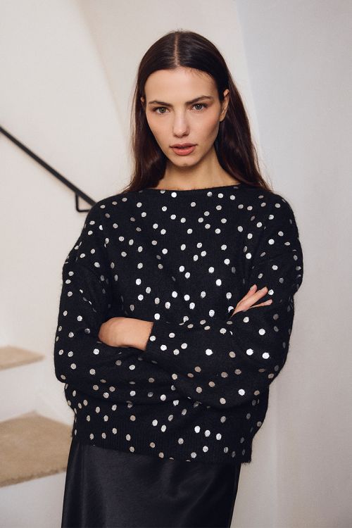 Pull col bateau, motif pois