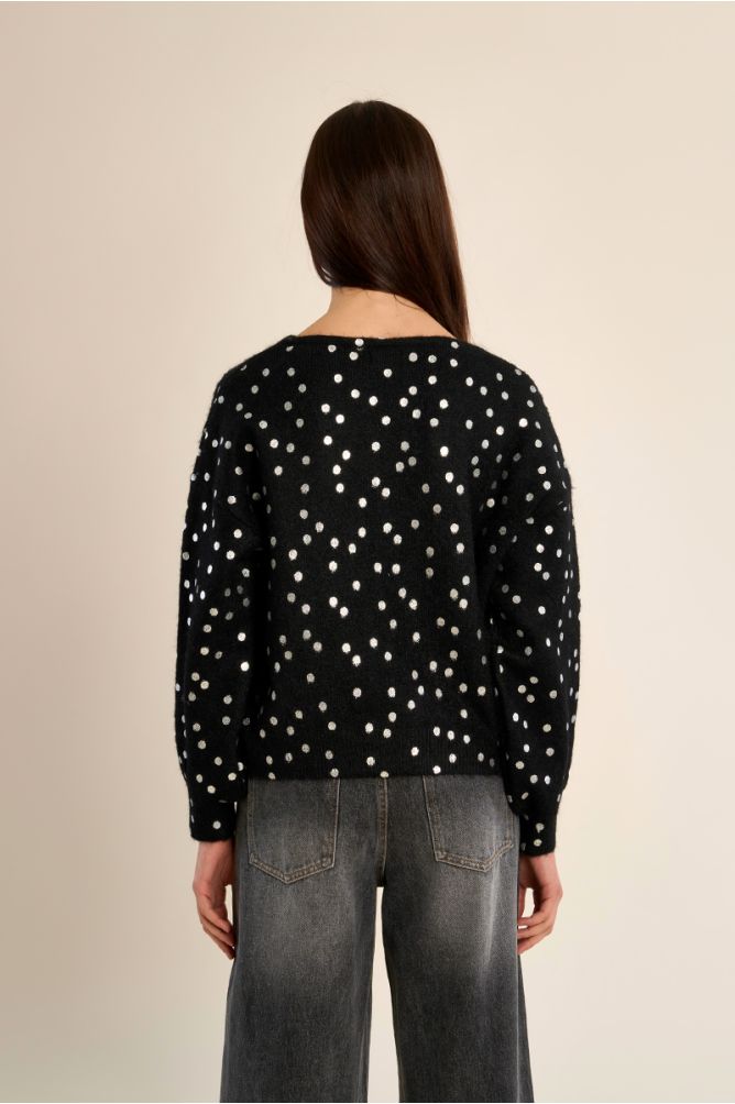 Boat neck sweater, polka dot pattern
