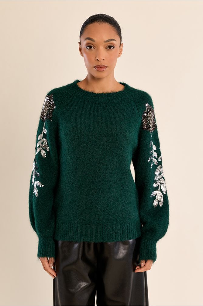 Rhinestone sweater on the sleeves