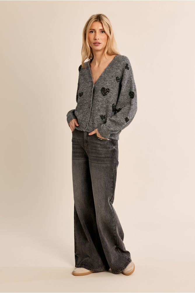 Cardigan manches ballon, motif cœur