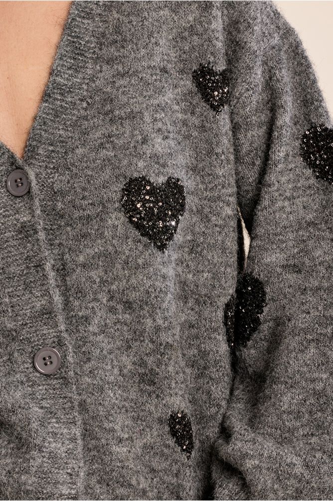 Balloon sleeve cardigan, heart pattern