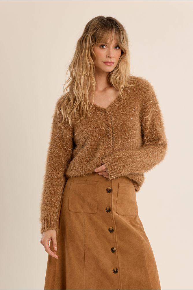 Cardigan crop en maille unie