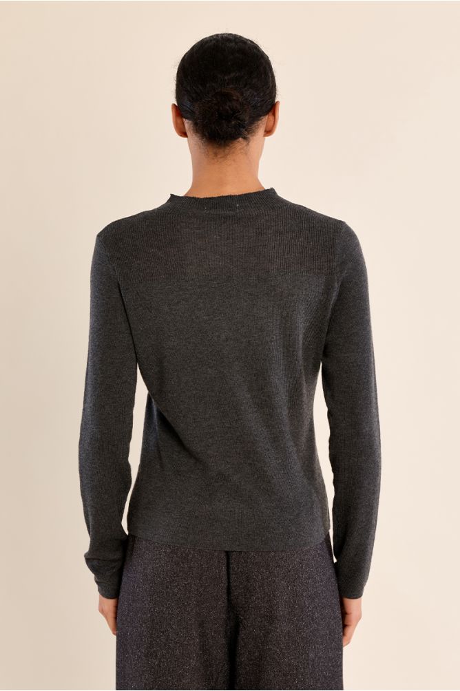 Top manches longues, col en semi-transparence